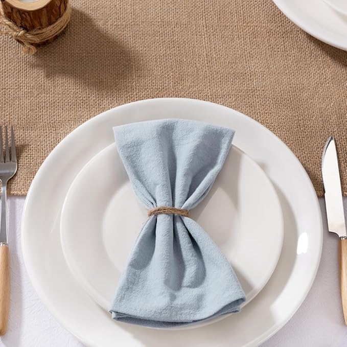 MLMW Silver Blue Linen Cloth Napkins Set of 6 Spring Easter Cotton Napkins Cloth Bulk Washable Dinner Napkins 16"×16" for Wedding Party Baby Bridal Shower Birthday Table Decor