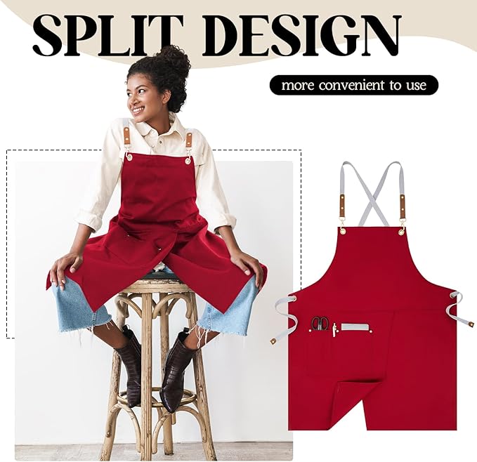 Crossback Pottery Apron Split Leg with Large Pocket Canvas Apron with Adjustable Strap for Art Garden Nail Tech Hairstylist