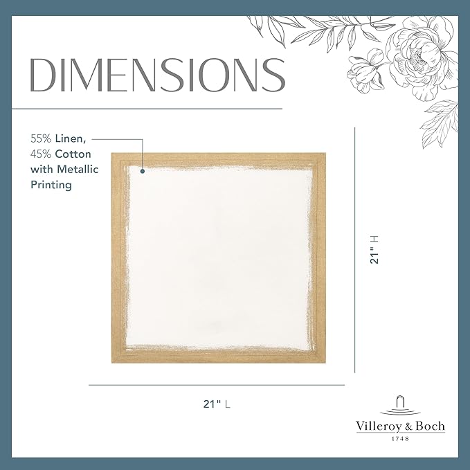 Villeroy & Boch Linen Blend Metallic Brushstroke Napkins, 21 Inches x 21 Inches, Set of 4, Ivory and Gold