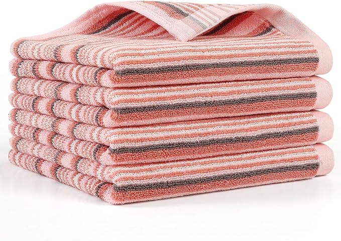 SALAS Premium Cotton Kitchen Dish Towels for Drying Dishes,Large Long Kitchen Hand Towels, Thick Highly Absorbent Dish Clothes Tea Towel Sets with Hanging Loop, 16" X 26", 4 Pcs, Pink