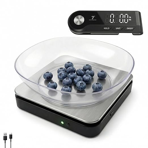 11lb/5kg Digital Kitchen Food Gram Scale with Pull Out Display, 0.1g/0.001oz Precision Wireless Bakery Scale, LED Backlight, 5 Units, USB Rechargeable, Stainless Steel Platform