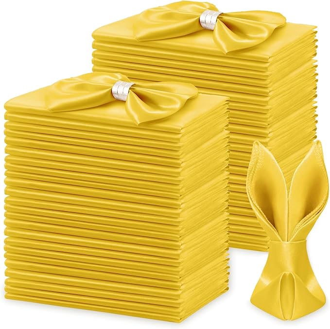 KKJIAF 50 Pack Gold Square Satin Napkins 17x17 Inch Soft Smooth Cloth Napkins，Silky Table Napkin for Wedding Banquet Party Decoration