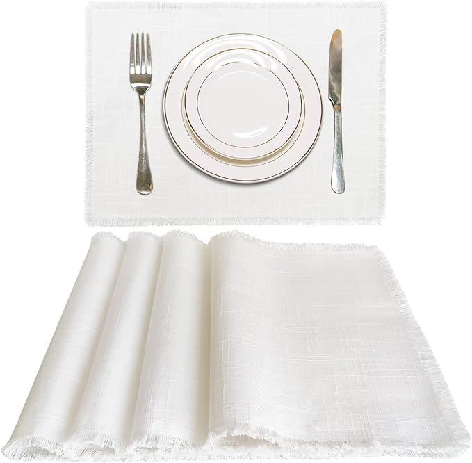 Letjolt White Placemats Farmhouse Cotton Linen Place Mats Set of 4 Home Kitchen Dining Table Decor