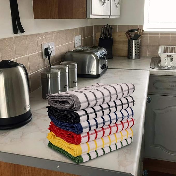 Urban Villa Terry Kitchen Towels 100% Cotton Dish Towels for Kitchen (Set of 6) 20”x30” Dish Cloths Absorbent Kitchen Linen Set with Hanging Loop Perfect for Drying Dishes Cleaning – Multi Color