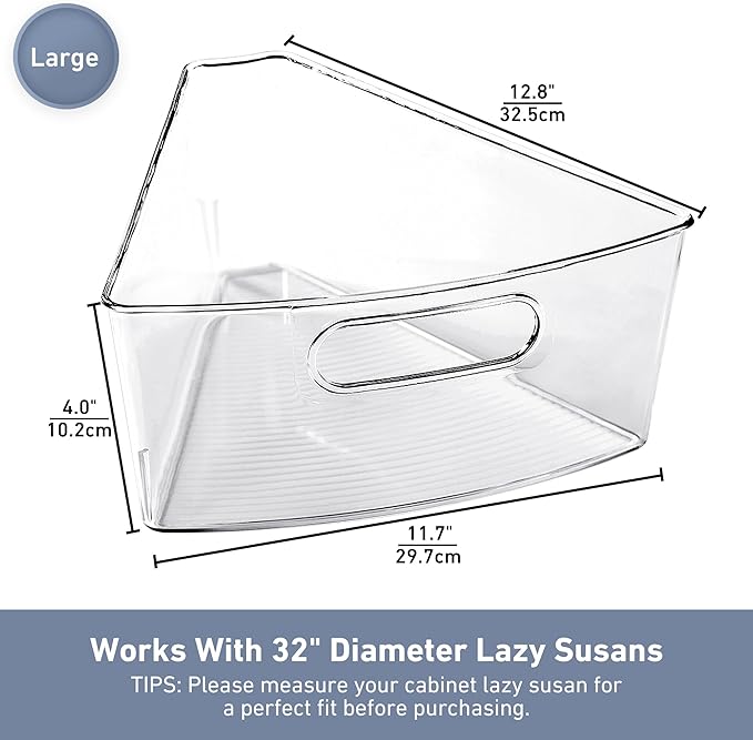 Leeden Lazy Susan Organizer for 32" Diameter Corner Lazy Susan, Plastic Kitchen Cabinet Storage Bins with Handle, 6 Packs, 1/8 Wedge - Food Safe, BPA Free