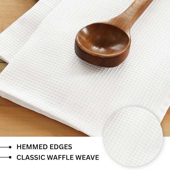 PurpleEssences Waffle Weave Kitchen Towel, 100% Cotton - 15x25 Inches with Hanging Loop, Ultra Soft Absorbent Quick Drying Dish Cloth, Tea and Hand Towels, 6 Pack - Spring Easter Summer - White