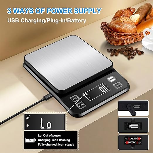 22lb Waterproof IPX67 Kitchen Scale with 0.1g/0.001oz High Precision, Diyife Large Stainless Steel Food Scale, 10 Unit, Washable, Hangable, USB Rechargeable, LCD Display, for Cooking, Baking