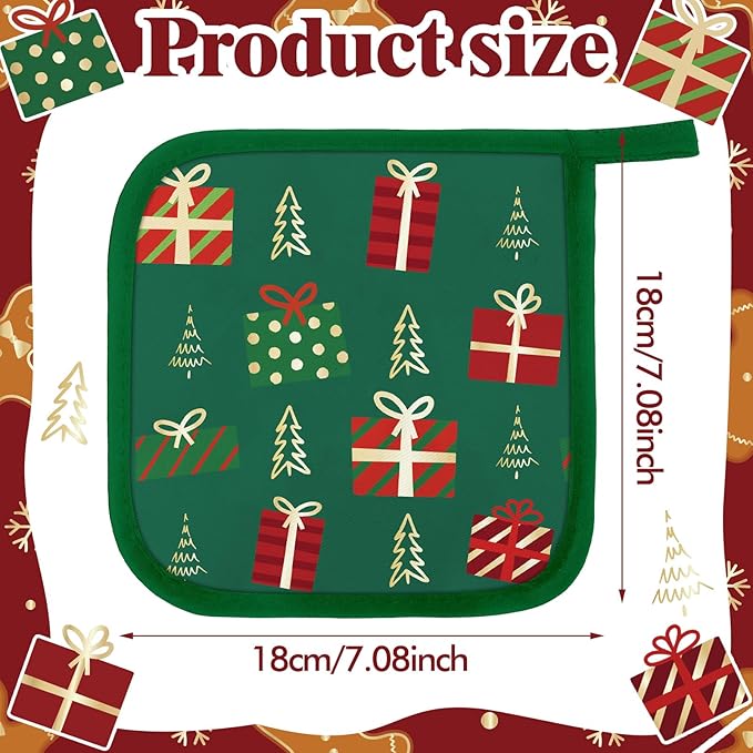 Bencailor 12 Pcs Pot Holders with Pocket Kitchen Hot Potholders Hot Pad Oven Mitts Cookie Bag Oven Gloves for Kitchen Gift Baking Cooking(Red and Green,Christmas)