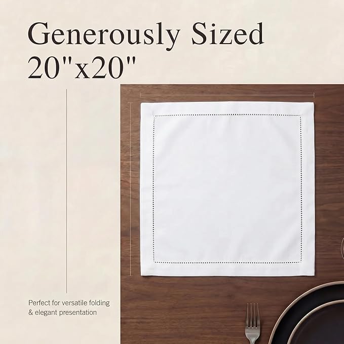 Urban Villa Cloth Napkins White Hemstitch Dinner Napkins Set of 12 (20X20)100% Cotton Absorbent Washable Durable Reusable Ideal for Easter Decorations Farmhouse Parties Restaurant Lunch Dinner Napkins