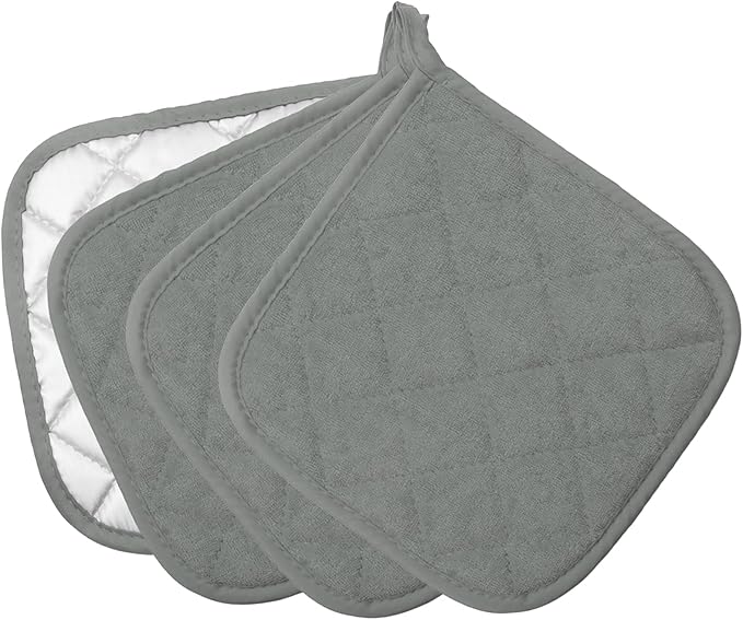 4 Pcs Quilted Pot Holder, Cotton Heat Resistant Hot Pads for Kitchen, Countertops, Oven Pot Holders (Grey)