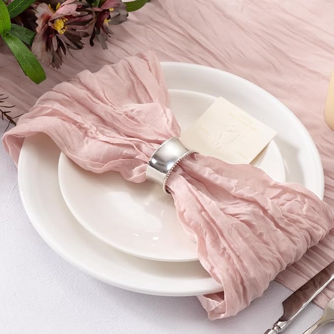 20 Pack Dusty Pink Cheesecloth Napkins Cloth Washable Spring Summer Cloth Napkins Set of 20 Bulk 21x21 Inches for Wedding Baby Bridal Shower Birthday Dinner Party Dinner Decor