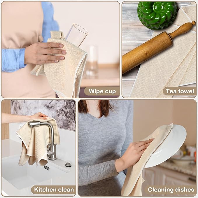 SINLAND Microfiber Dish Towels for Drying Dishes Premium Sublimation Blank Towels Fast Drying Tea Towel Polyester Kitchen Towel 16 Inch X 24 Inch 10 Pack Cream