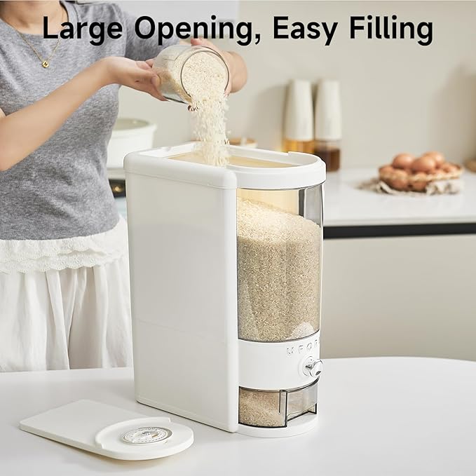 Rice Dispenser 10 lbs | Large Rice Storage Container for Kitchen&Pantry - Space-saving, Moisture & Pest-proof, BPA-Free - Dry Food Dispenser with One-Touch Dispenser & Measuring Cup for Families