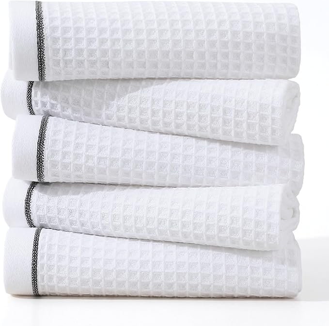 Kitchen Towels and Dishcloths Sets, 14 X 14 Inches, Absorbent Dish Towels for Kitchen, Microfiber Cleaning Cloth, Dish Cloths for Washing Dishes, Waffle Kitchen Towels (White, 14" x 14")