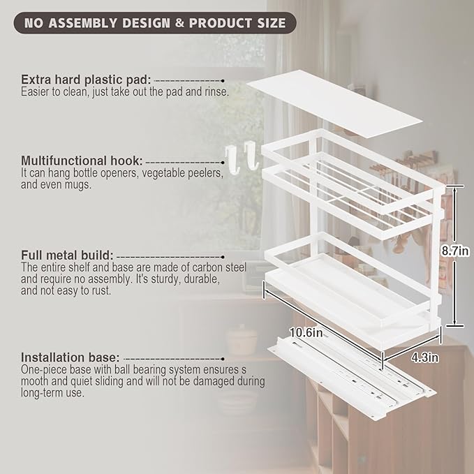 Magheo Pull Out Spice Rack Organizer for Cabinet, 2 Pack Metal Seasoning Organizer Slide Out Spice Storage Shelf No Assembly Vertical Spice Rack Pullout for Kitchen & Bahthroom No Drill(2 Tier,White)