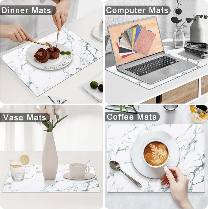Homaxy Faux Leather Heat Resistant Placemats for Dining Table Set of 8, Waterproof Wipeable Washable PU Table Mats, Easy to Clean Anti-Slip Place Mats, 11.8" x 17", Marble