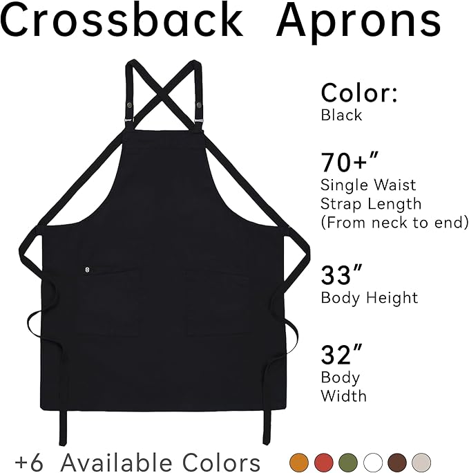 Unisex Kitchen Apron, Cross Strap Apron with 2 Pockets, Durable Waterproof Professional Apron