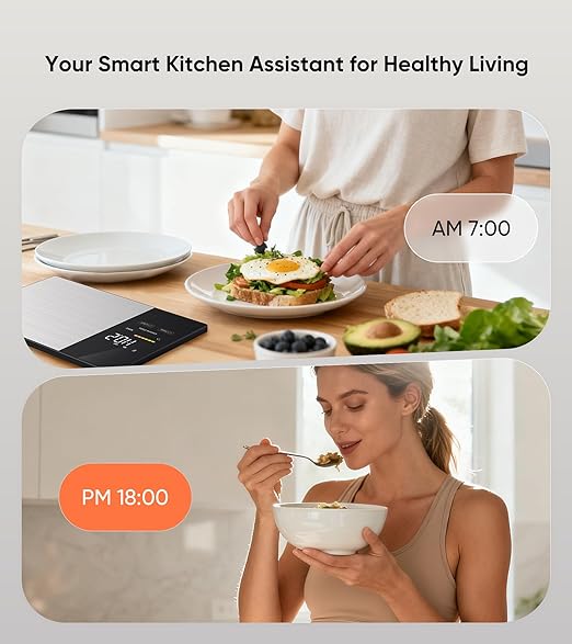 KUAIVO Smart Nutrition Food Scale with LED Display, Tracks Calories, Fat, Carbs & Protein via App, 1g Precision Digital Kitchen Scale for Healthy Eating & Meal Prep