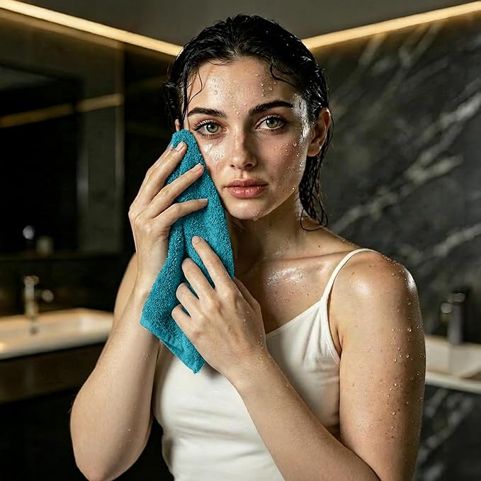 RIVERSIDE Pack of 12 Washcloths, 12 x 12 Inches, 100% Cotton, Premium Flannel Face Cloths, Highly Absorbent & Soft Feel Fingertip Towels (Teal, 12 Pack)