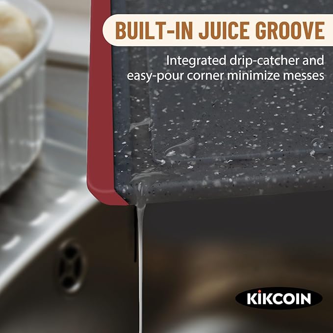 Kikcoin Plastic Cutting Boards for Kitchen, 3-Piece Large Cutting Board Set Dishwasher Safe Chopping Boards with Non-slip Feet and Juice Grooves, Red