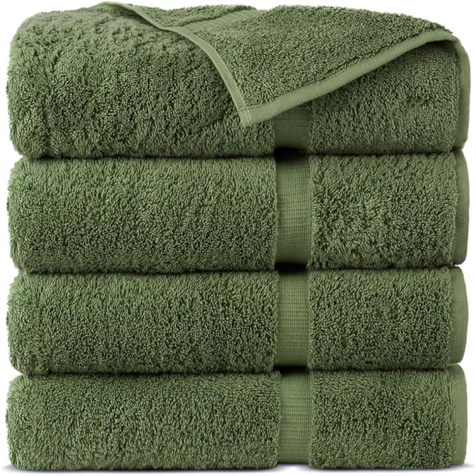 Towel Bazaar Premium Cotton Super Soft and Absorbent Turkish Towels (4-Piece Extra Large Bath Towels, Moss)