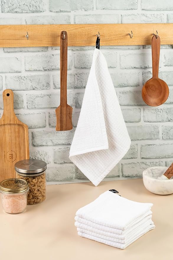Kitchen Dish Wash Cloths Waffle Terry Design DishCloths12x12 in Pk of 4 & Dish Towels 13x28 in Pk of 4|Cotton Dish Rags for Drying Dishes|Counter Top |Spring Easter Basket Decor|White