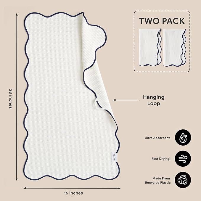 RECYCO Waffle Kitchen Towel Set of 2 - Quick Dry Microfiber Sustainable Dish Towels - Ultra Absorbent Reusable Cleaning Tea Towels - Lightweight Hand Towels,16”x 28”, Navy Blue