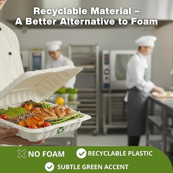 Hinged Take-Out Containers 8″ x 8″ BPA Free, Clamshell To Go Boxes Recyclable, Microwave & Freezer Safe Food Storage Boxes for Restaurants, Catering - Cake Slice Container - White