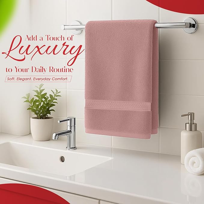 RIVERSIDE 6 Pack Premium Hand Towels Set, 16x28 inches, 100% Ring Spun Cotton, 600 GSM, Soft, Quick Dry and Highly Absorbent, Towels for Bathroom, Kitchen, Gym, Spa - Blush Pink