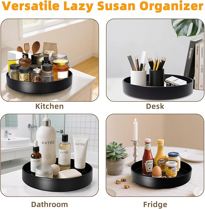 Metal Lazy Susan Organizer, 10 Inch Anti-Rust Turntable for Cabinet, Kitchen, Dining Table, Bathroom – Rotating Spice Rack, Spinner Storage, Round Carousel Organizer for Countertop Black