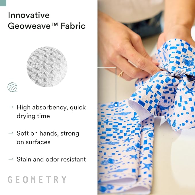 GEOMETRY Kitchen Dish Cloths - Spring & Summer Collection - Premium Dishcloths with Geoweave - Absorbent & Fast Drying Kitchen Towels - Blue Garden Wings, 10" x 10" - 3-Pack