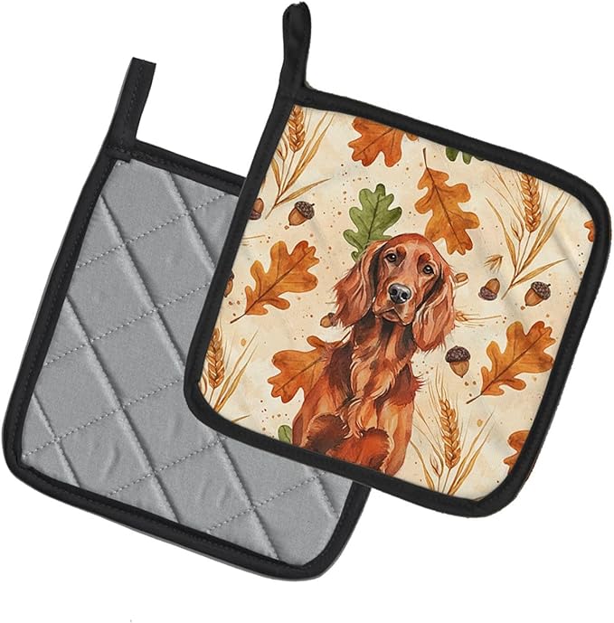 Caroline's Treasures Irish Setter Heirloom Fall Pair of Pot Holders Pair 7.5x7.5 Quilted Insulated Hot Pads Decorative Kitchen Gift Made in USA