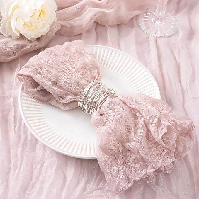DeZerlor 20 Pack Pink Cheesecloth Napkins Spring Cloth Napkins Set of 20 Pale Pink Dinner Napkins Bulk 21x21 Inches for Wedding Bridal Shower Baby Shower Parties