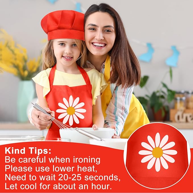Kids Apron and Chef Hat Set Children Apron Adjustable with 2 Pockets Children Chef Painting for Cooking Baking