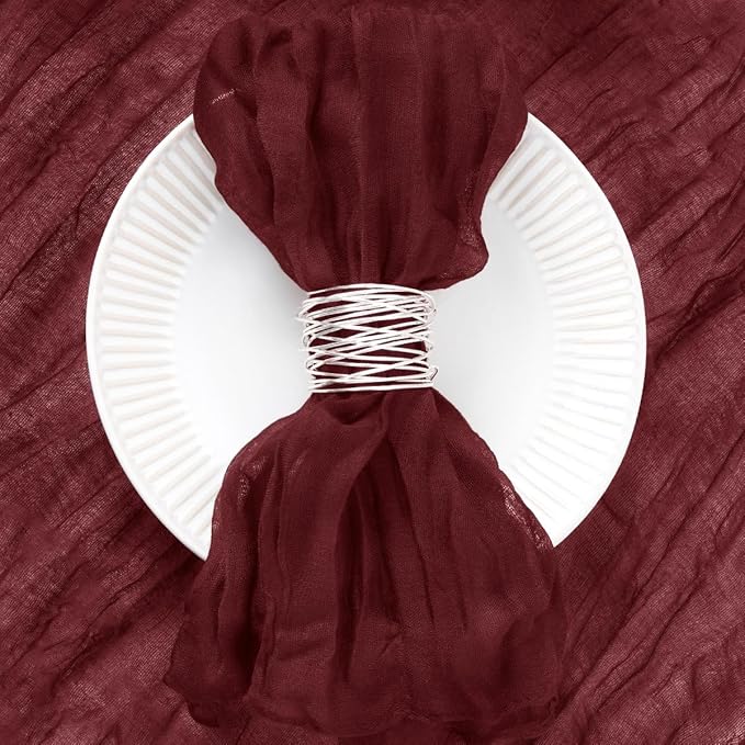 DeZerlor 50 Pack Burgundy Red Cheesecloth Napkins Spring Cloth Napkins Set of 50 Burgundy Dinner Napkins Bulk 21x21 Inches for Wedding Bridal Shower Baby Shower Parties