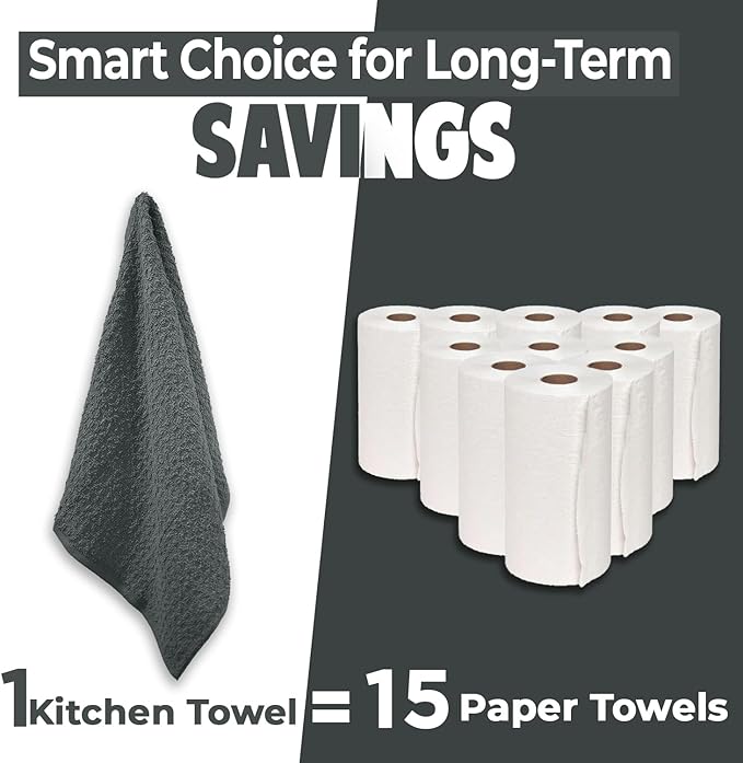 DAN RIVER Premium Kitchen Towels - [Pack of 12] 100% Cotton (16x 26 Inches) -Super Soft,Highly Absorbent, Quick Dry, Dish Towels for Kitchen Towels -Grey