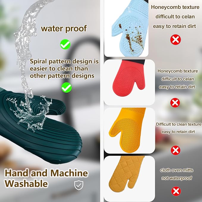 Silicone Oven Mitts-13.6 in Extended Oven Mitts Heat Resistant 500F, Oven Gloves with Soft Liner Good Grippy BPA-Free Easy to Clean Flexible-Oven Mits Set for Cooking Baking Grilling BBQ