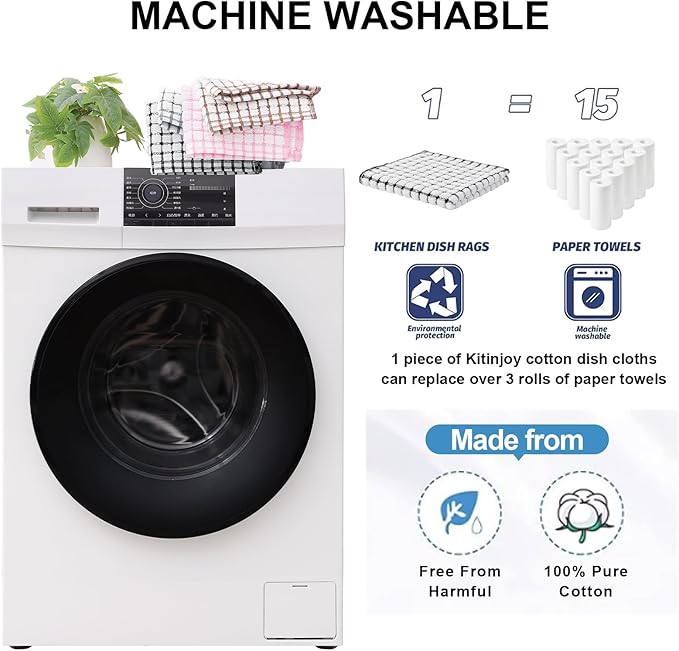 Kitinjoy Cotton 8 Pack Terry Kitchen Dish Cloths, 12 x 12 Inches Super Soft and Absorbent Dish Rags, Quick Drying Dish Towels for Washing Dishes, Mix Colour
