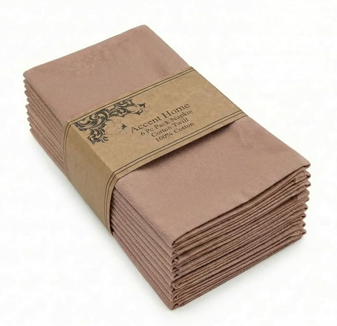 Accent Home 100% Cotton Napkins, Delicate Cloth Napkins for Dinners, Parties and Weddings，18 x 18 Inch Set of 6 - Blush