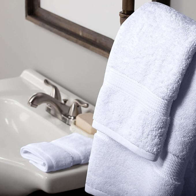 SUPERIOR Egyptian Cotton Pile 3 Piece Towel Set, Includes 1 Bath, 1 Hand, 1 Face Towel/Washcloth, Ultra Soft Luxury Towels, Thick Plush Essentials, Guest Bath, Spa, Hotel Bathroom, White