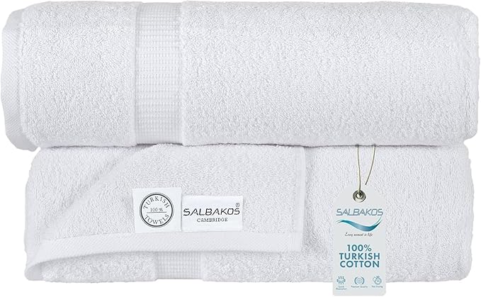 SALBAKOS 100% Turkish Cotton Bath Sheet Towels Set of 2-Piece White | 35x70 in Extra Large Bath Towels | Premium Hotel Quality, Thick, Soft, Super Absorbent Oversized Bath Towel (White, 2 Bath Sheets)