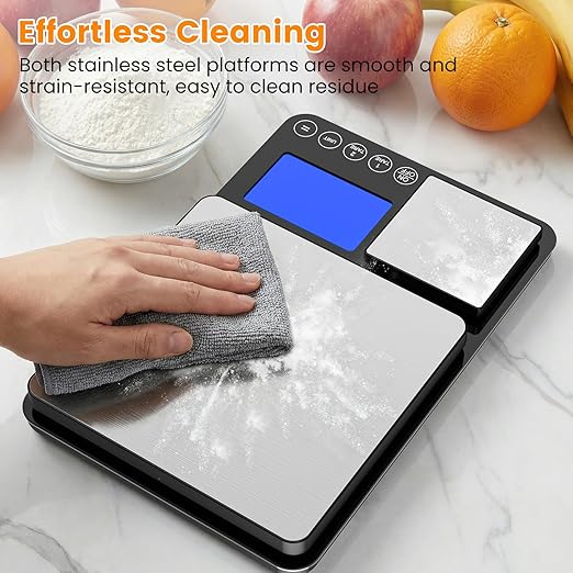 KKZ 0.001oz/33lb Kitchen Scale, Dual Platform Food Scale Grams and Ounces Rechargeable for Weight Loss Baking Cooking Meal Prep Sourdough Bread, Stainlesl Steel