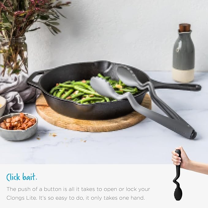 Dreamfarm Clongs Lite Nylon Kitchen Cooking Tongs, Click-Lock Open & Close with Extra Grippy Tips - 10.5" Black