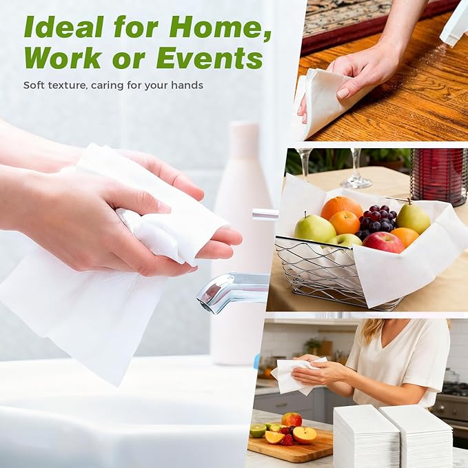 600 Pack Disposable Bathroom Hand Towels Super Value Bulk, Linen-Feel Absorbent White Guest Paper Napkins for Wedding, Party, Holiday, Dinner and Everyday