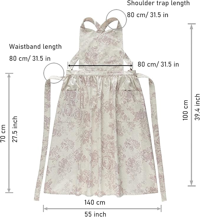 Floral Cotton Waterproof Adult Kitchen Apron Adjustable Cooking Baking Garden Chef Apron with Pocket