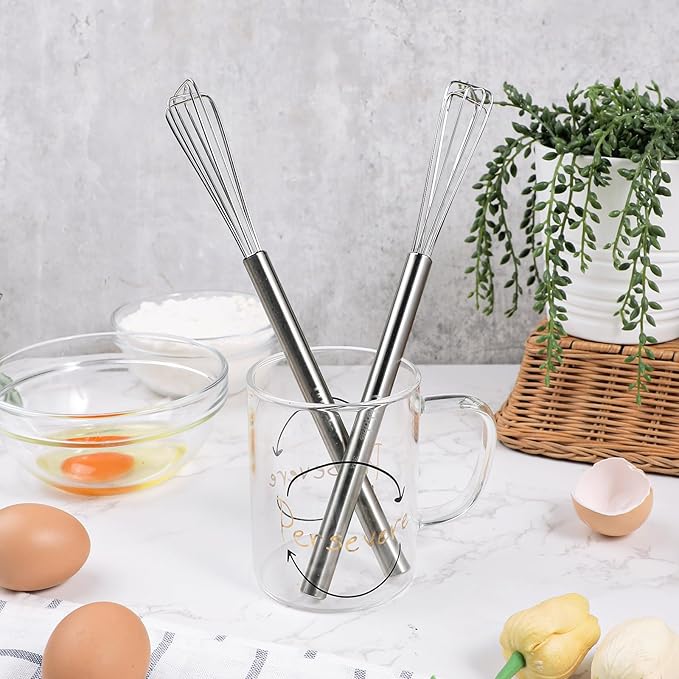 Webake Mini Whisks 10.25" Stainless Steel Small Espresso Whisks, Tiny Coffee Distribution, Square Bar Whisk for Professional or Home, Set of 2