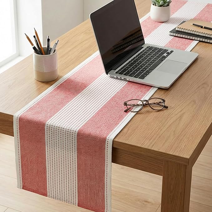 Artoid Mode Red Farmhouse Rustic Table Runner, Seasonal Macrame Fabric Kitchen Dining Holiday Wedding Table Decor for Home Party 13x90 Inch