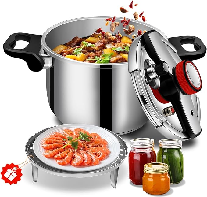 8.46 Quart Stainless Steel Pressure Cooker, Large Capacity Stovetop Pressure Cooker, Induction Ready, Heavy Duty Construction, Safe Pressure Cooker for Family Meals