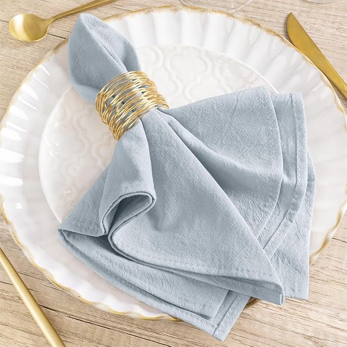 MLMW Silver Blue Linen Cloth Napkins Set of 8 Spring Easter Cotton Napkins Cloth Bulk Washable Dinner Napkins 16"×16" for Wedding Party Baby Bridal Shower Birthday Table Decor