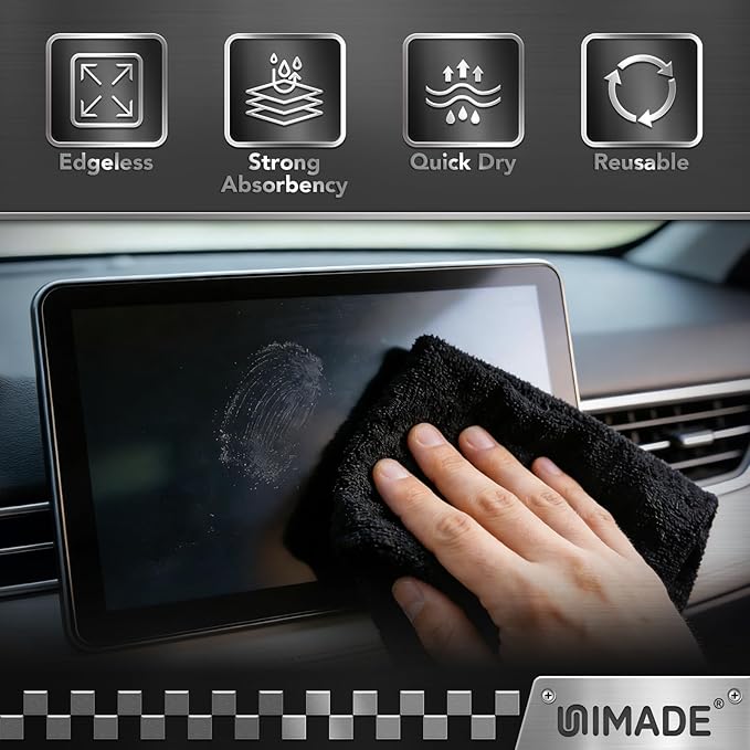 UNIMADE Microfiber Cleaning Cloth, 200 Pack Microfiber Towels for Cars Reusable Shop Rags Bulk Lint Free Cleaning Towels for Car Kitchen Automotive Bar Mechanic Restaurant Garage, 11.5"x 11.5", Black